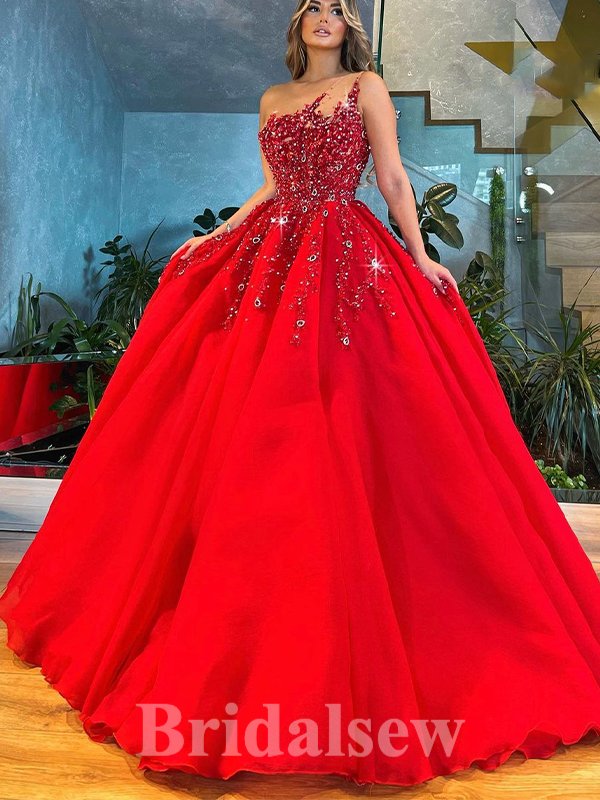 Red Tulle Off-the-Shoulder Long Prom Dresses, MP718 | Musebridals