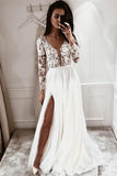 A-line Long Sleeves Beach Long Wedding Dresses Online WD078