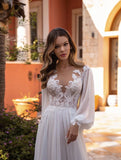 A-line Long Sleeves Beach Vintage Garden Long Wedding Dresses WD130
