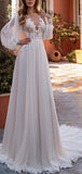 A-line Long Sleeves Beach Vintage Garden Long Wedding Dresses WD130