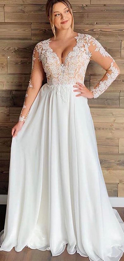A-line Long Sleeves Boho Unique Elegant Vintage Beach Long Wedding Dresses WD185