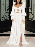 A-line Long Sleeves Chiffon Simple Modest Long Evening Prom Dresses, PD1221
