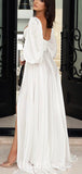 A-line Long Sleeves Chiffon Simple Modest Long Evening Prom Dresses, PD1221