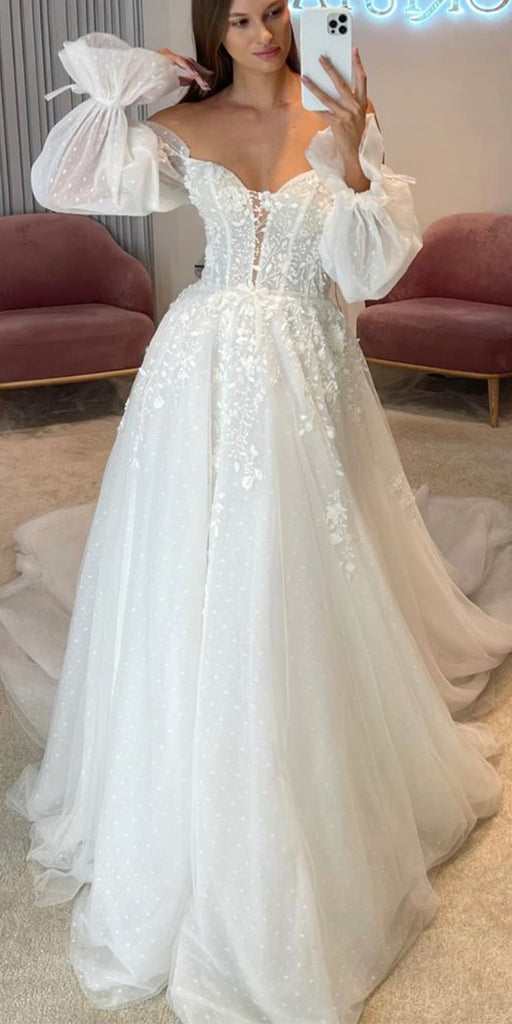 A-line Long Sleeves Elegant Boho Vintage Dream Beach Long Wedding Dresses WD254