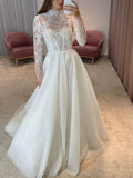A-line Long Sleeves Elegant Princess Vintage Dream Beach Long Wedding Dresses WD255
