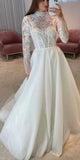 A-line Long Sleeves Elegant Princess Vintage Dream Beach Long Wedding Dresses WD255