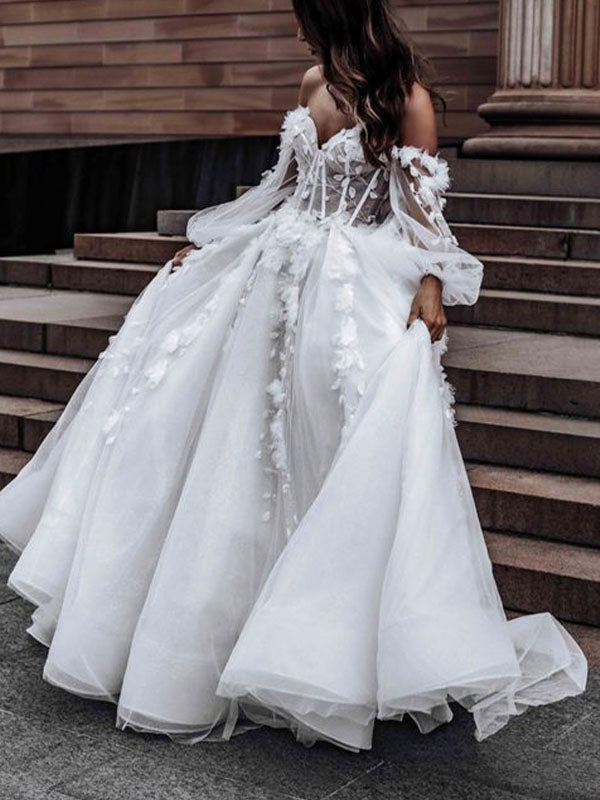 A-line Long Sleeves Gorgeous Graden Vintage Beach Long Wedding Dresses WD175