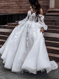 A-line Long Sleeves Gorgeous Graden Vintage Beach Long Wedding Dresses WD175