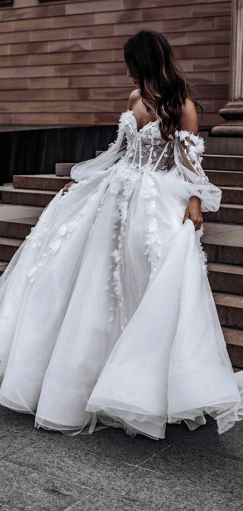 A-line Long Sleeves Gorgeous Graden Vintage Beach Long Wedding Dresses WD175