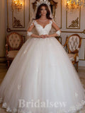 A-line Long Sleeves Lace Elegant Vintage Dream Beach Long Wedding Dresses, Bridal Gown WD480
