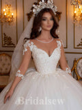 A-line Long Sleeves Lace Elegant Vintage Dream Beach Long Wedding Dresses, Bridal Gown WD480