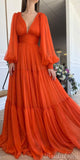 A-line Long Sleeves Light Burnt Orange Modest Prom Dresses PD018