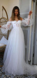 A-line Long Sleeves Tulle Garden Fairy Vintage Beach Long Wedding Dresses WD199