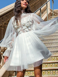 A-line Long Sleeves Unique Design Vintage Romantic Beach Wedding Dresses WD154