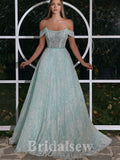 A-line Mint Glitter Modest Sequin Sparkly Stylish Party Evening Long Prom Dresses PD1127