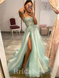 A-line Mint Green Modest High Quality Glitter Elegant Long Evening Prom Dresses PD1212