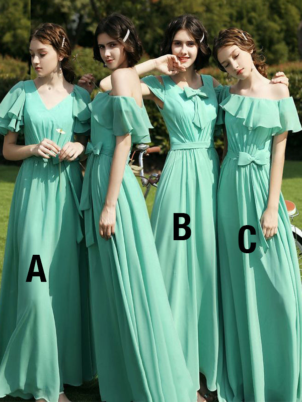 A-line Mint Mismatched Elegant Long Bridesmaid Dresses BD040