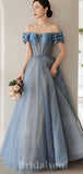 A-line Modest Fairy Off the Shoulder Elegant Best Long Women Evening Prom Dresses PD843