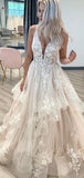 A-line Modest Lace Vintage Roman Long Beach Wedding Dresses WD006