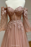 A-line Modest Unique Giltter Long Sleeve Elegant Long Women Evening Prom Dresses PD857