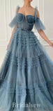A-line Modest Unique Tulle Off the Shoulder Elegant Long Evening Prom Dresses PD1216