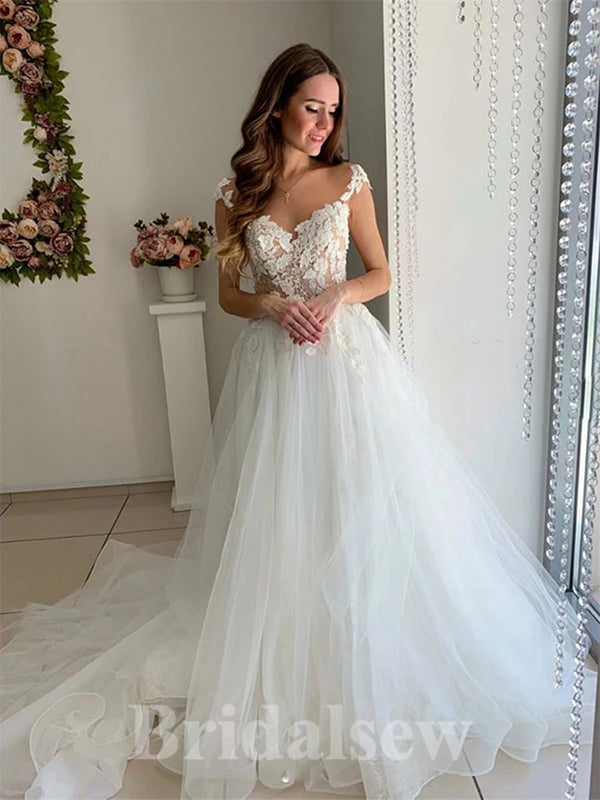 A-line Most Popular Vintage Dream Beach Elegant Long Wedding Dresses, Bridal Gown WD457