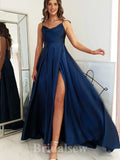 A-line Navy Blue Spaghetti Straps Simple Elegant Long Party Evening Prom Dresses PD1283