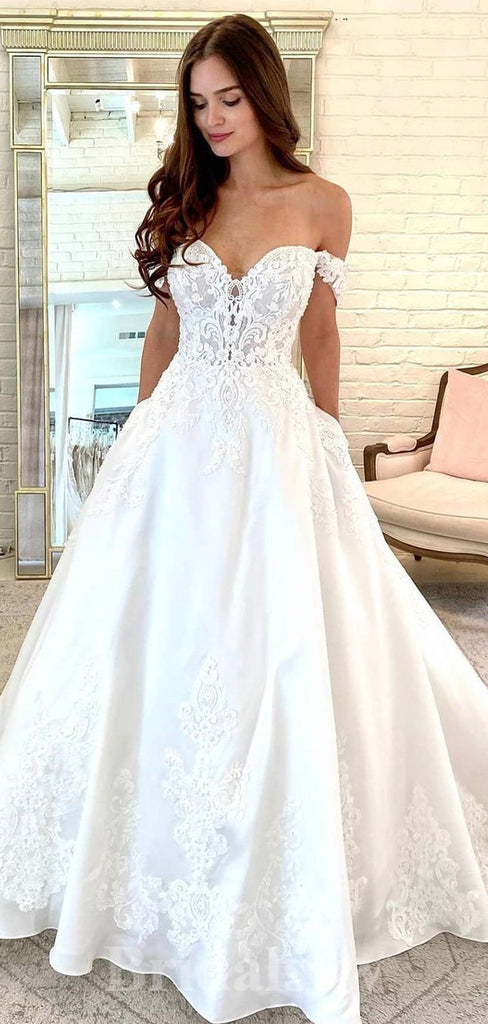 A-line New Off the Shoulder Garden Fairy Beach Vintage Long Wedding Dresses, Dream Bridal Gown WD432