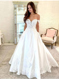 A-line New Off the Shoulder Garden Fairy Beach Vintage Long Wedding Dresses, Dream Bridal Gown WD432