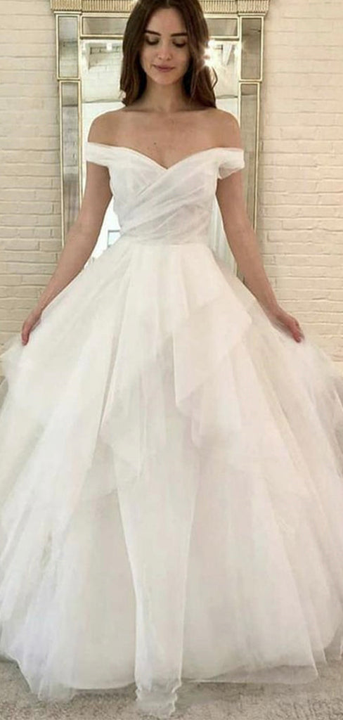 A-line New Off the Shoulder Tulle Garden Beach Vintage Long Wedding Dresses WD433