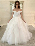 A-line New Off the Shoulder Tulle Garden Beach Vintage Long Wedding Dresses WD433