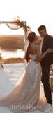 A-line New Popular Elegant Strapless Slit Vintage Dream Beach Long Wedding Dresses, Bridal Gown WD473