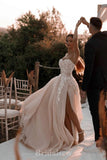 A-line New Popular Elegant Strapless Slit Vintage Dream Beach Long Wedding Dresses, Bridal Gown WD473