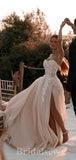 A-line New Popular Elegant Strapless Slit Vintage Dream Beach Long Wedding Dresses, Bridal Gown WD473