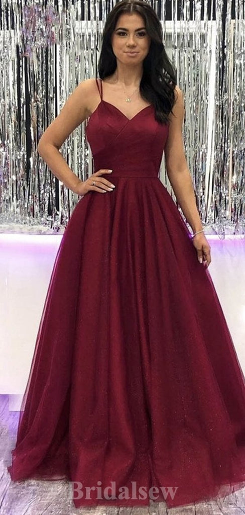 A-line New Spaghetti Straps Burgundy Elegant Modest Long Party Evening Prom Dresses PD1342