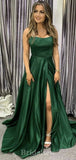 A-line New Spaghetti Straps Green Modest Long Party Evening Prom Dresses PD1343
