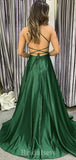 A-line New Spaghetti Straps Green Modest Long Party Evening Prom Dresses PD1343
