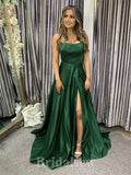 A-line New Spaghetti Straps Green Modest Long Party Evening Prom Dresses PD1343