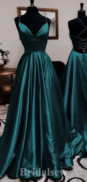 Soft Spaghetti Strap Sleeveless A-line Satin Long Evening Prom Dresses Online, OLP738