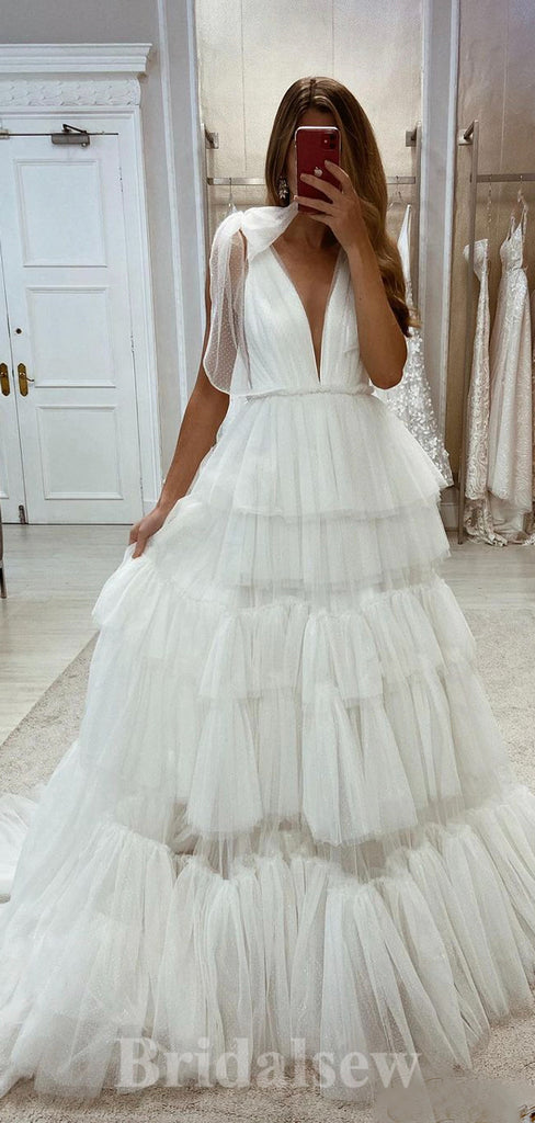 A-line New Unique Best Fairy Elegant Vintage Dream Beach Long Wedding Dresses, Bridal Gown WD474