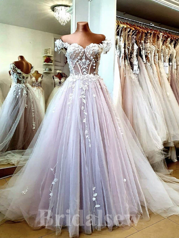 A-line New Unique Lace Princess Vintage Dream Beach Long Wedding Dresses, Bridal Gown WD452