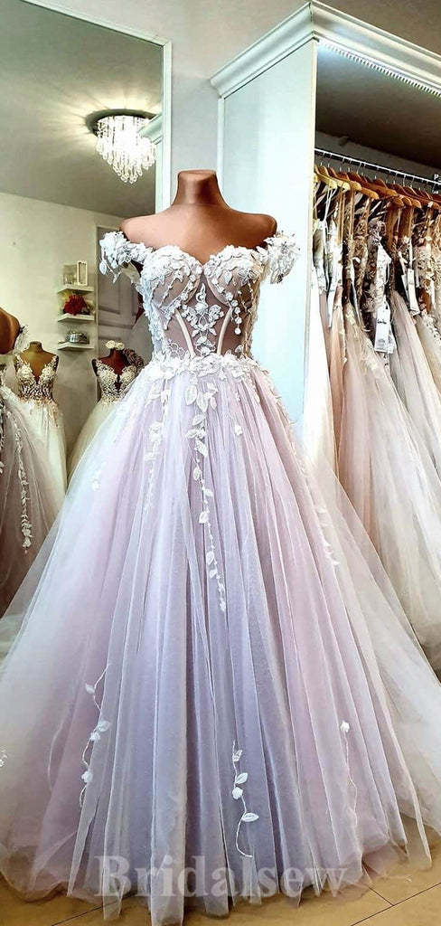 A-line New Unique Lace Princess Vintage Dream Beach Long Wedding Dresses, Bridal Gown WD452