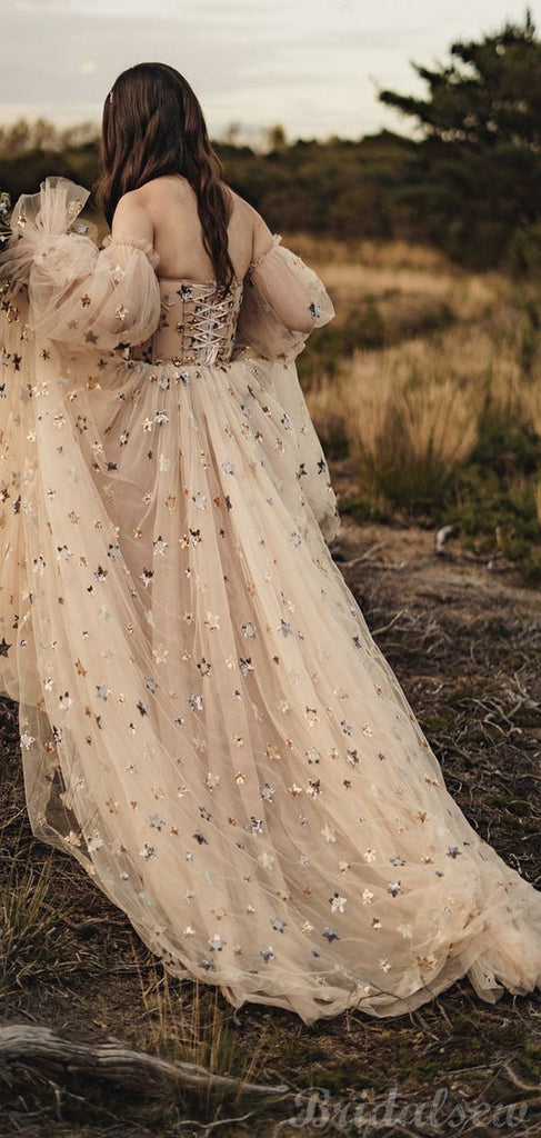A line Newest Unique Country Vintage Modest Prom Dresses Long Evening bridalsew