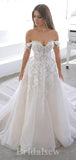 A-line Off Shoulder Custom Lace Garden Beach Vintage Long Wedding Dresses WD312