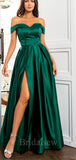 A-line Off The Shoulder Green Satin Black Girls Slay Women Long Evening Prom Dresses PD586