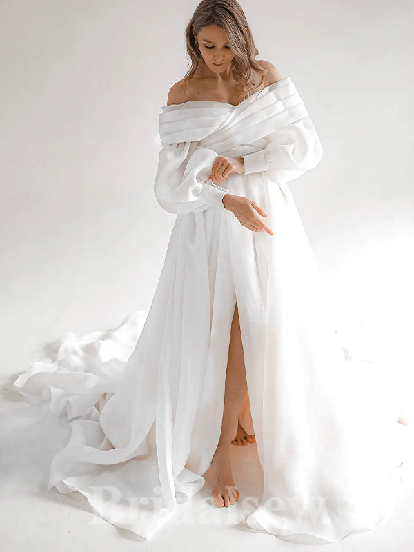 A-line Off White Two Pieces Unique Garden Beach Vintage Long Wedding Dresses WD311