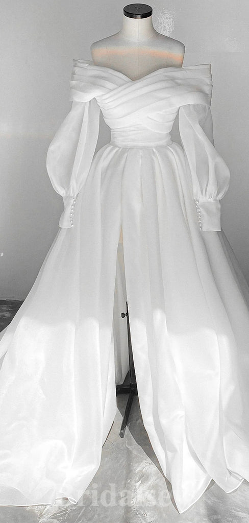 A-line Off White Two Pieces Unique Garden Beach Vintage Long Wedding Dresses WD311