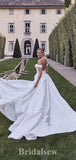 A-line Off the Shoulder Best Satin Princess Vintage Dream Beach Long Wedding Dresses, Bridal Gown WD486