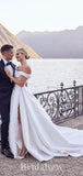 A-line Off the Shoulder Best Satin Princess Vintage Dream Beach Long Wedding Dresses, Bridal Gown WD486