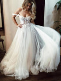 A-line Off the Shoulder Ivory Sweetheart Unique Beach Wedding Dresses WD018